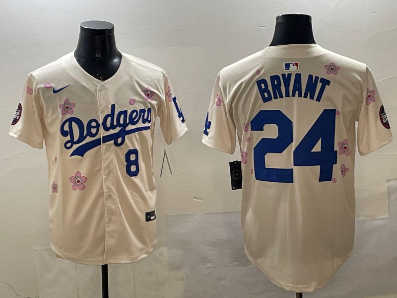 Men Los Angeles Dodgers #24 Bryant Cream Sakura Edition 2025 Nike MLB Jersey style 11